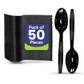 Black Plastic Spoon Heavy Duty Cutlery 50 Pieces