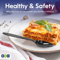 Black Plastic Spoon Heavy Duty Cutlery 50 Pieces