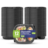 Oval Black Microwave Meal Prep Containers 2 Compartment With Lid