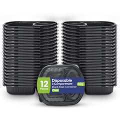 Oval Black Microwave Meal Prep Containers 3 Compartment With Lid