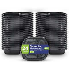 Oval Black Microwave Meal Prep Containers 3 Compartment With Lid