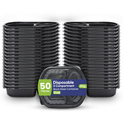 Oval Black Microwave Meal Prep Containers 3 Compartment With Lid