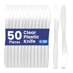 Clear Plastic Knife Heavy Duty Cutlery 50 Pieces