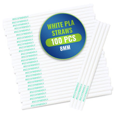 Eco Friendly Biodegradable Straw 8MM White 100 Pieces