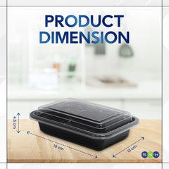 Rectangular Microwave Container 16 Oz Black Base With Lid
