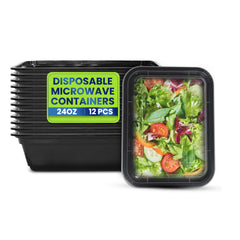 Rectangular Microwave Container 24oz Black Base With Lid
