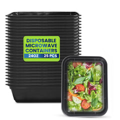 Rectangular Microwave Container 24oz Black Base With Lid