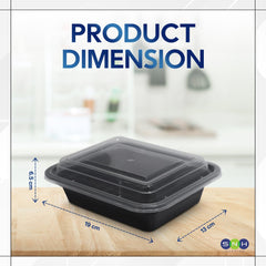 Rectangular Microwave Container 24oz Black Base With Lid