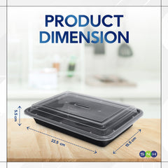 Rectangular Microwave Container 28oz Black Base With Lid