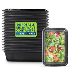 Rectangular Microwave Container 32oz Black Base With Lid