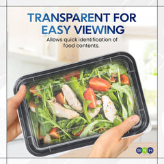 Rectangular Microwave Container 32oz Black Base With Lid