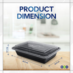 Rectangular Microwave Container 38oz Black Base With Lid