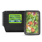 Rectangular Microwave Container 48oz Black Base With Lid