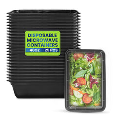 Rectangular Microwave Container 48oz Black Base With Lid