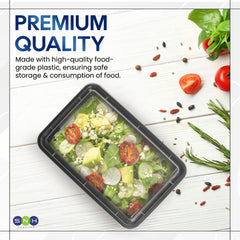 Rectangular Microwave Container 48oz Black Base With Lid