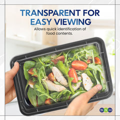 Rectangular Microwave Container 48oz Black Base With Lid