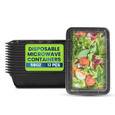 Rectangular Microwave Container 58oz Black Base With Lid