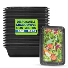 Rectangular Microwave Container 58oz Black Base With Lid
