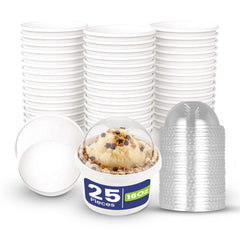 Paper Ice Cream Cup White 16 OZ With Dome Lid