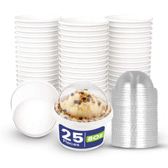Paper Ice Cream Cup White 8 Oz With Dome Lid
