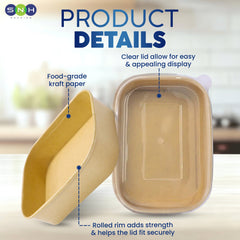 Kraft Paper Rectangular Containers with Clear Lid