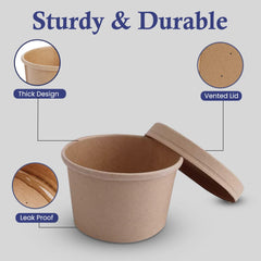 Kraft Round Soup Bowl With Lid Pack 25 Pieces