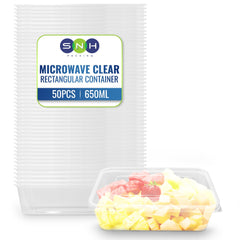 Clear Microwavable Container Rectangle 650ML With Lid