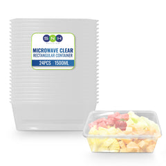 Clear Microwavable Container Rectangle 1500ML With Lid