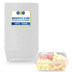 Clear Microwavable Container Rectangle 1500ML With Lid
