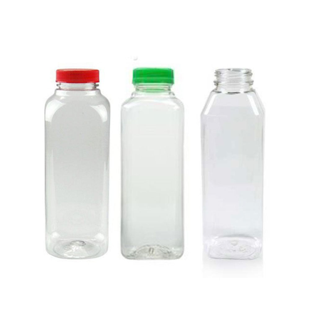 Plastic Juice Bottle 500ml Square Shape Lid 100 Pieces