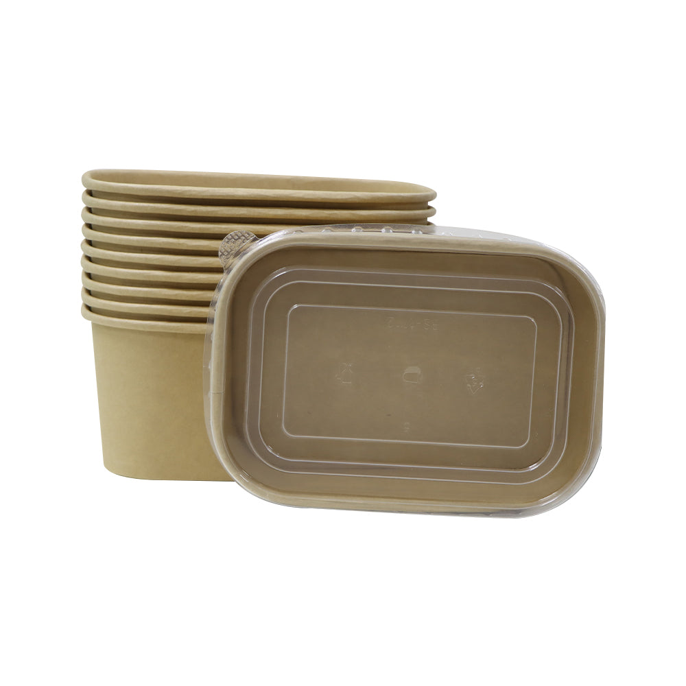 Kraft Paper Container 1000ML With PP Lid 25 Pieces