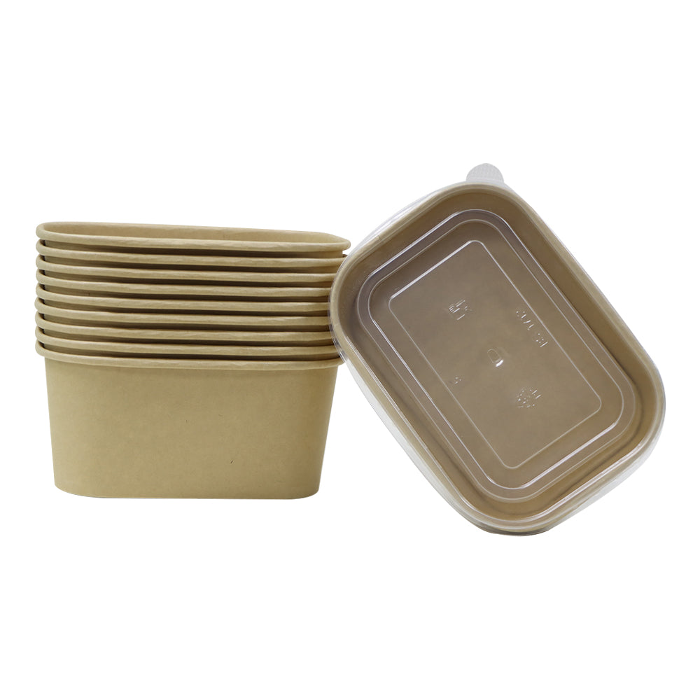 Kraft Paper Container 1000ML PP Lid 1X300 Pieces