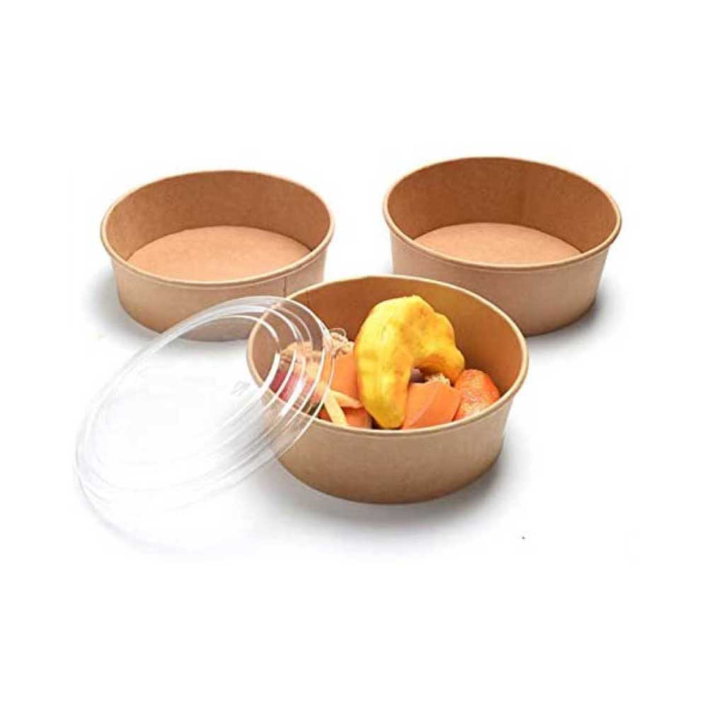 Kraft Paper Salad Bowl 1300 ML With Lid 10 Pieces