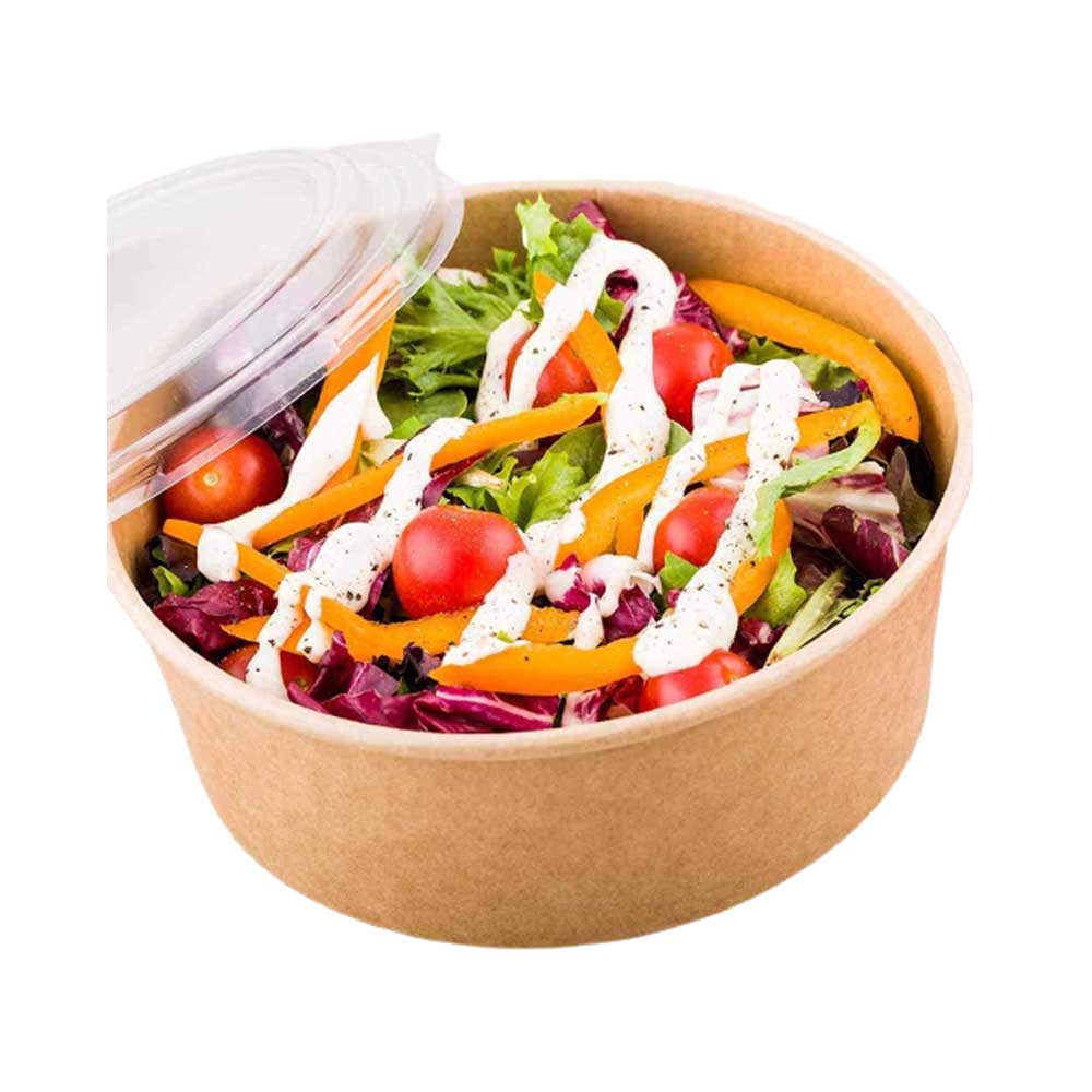 Kraft Paper Salad Bowl 1300 ML With Lid 10 Pieces