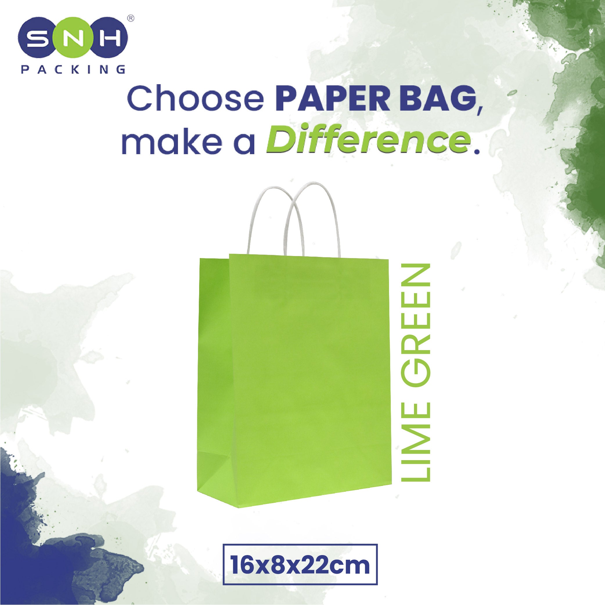 LimeGreen Paper Bag Twisted Handle 16X8X22CM 10 Pieces