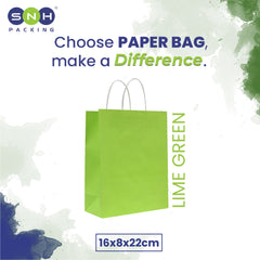 LimeGreen Paper Bag Twisted Handle 16X8X22CM 10 Pieces