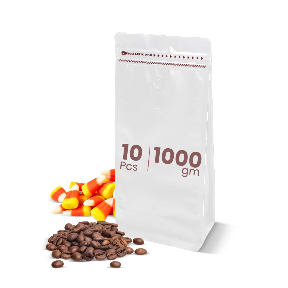 White Coffee Pouch With Valve 10 Pieces