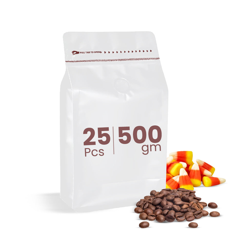 White Coffee Pouch With Valve 25 Pieces