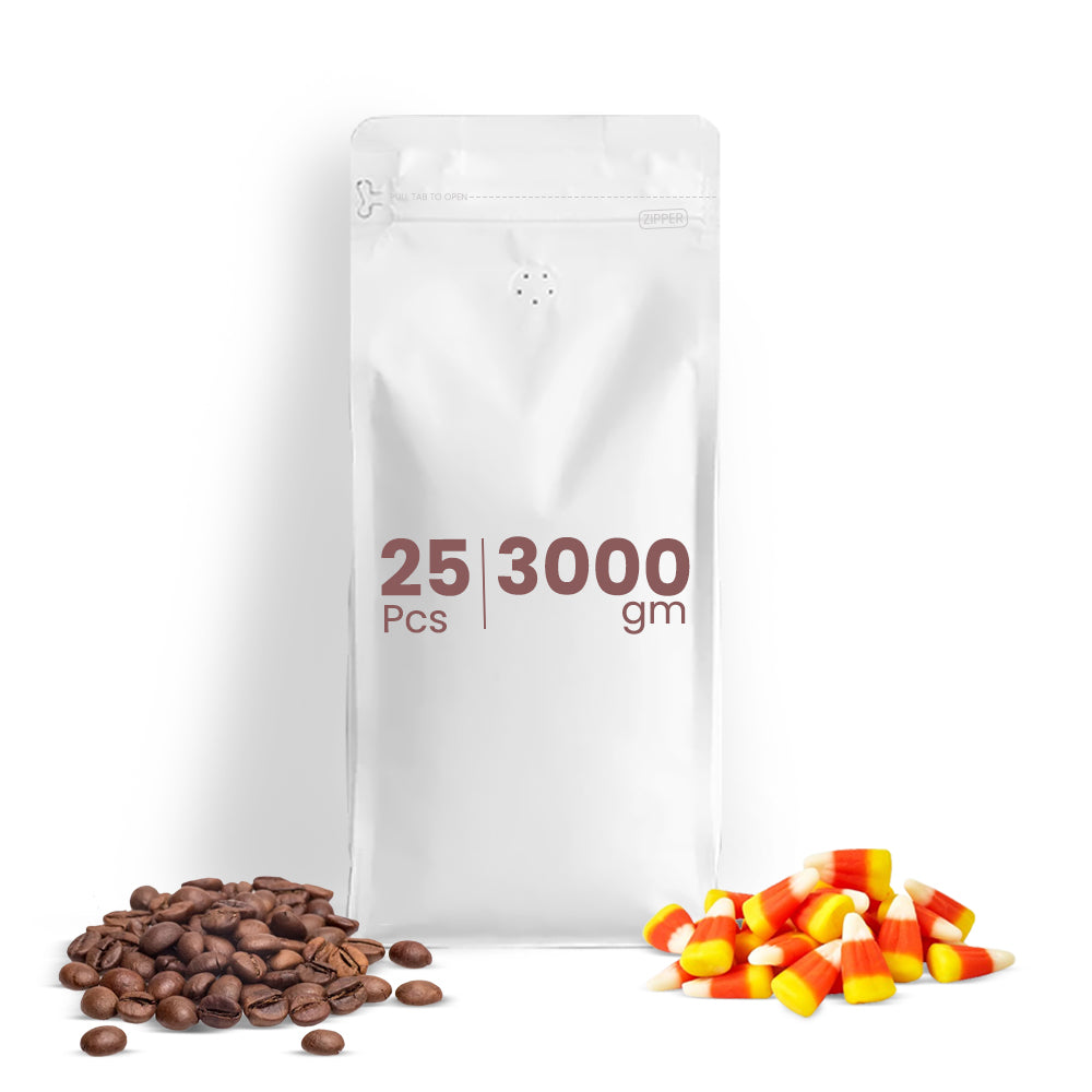 White Coffee Pouch With Valve 25 Pieces