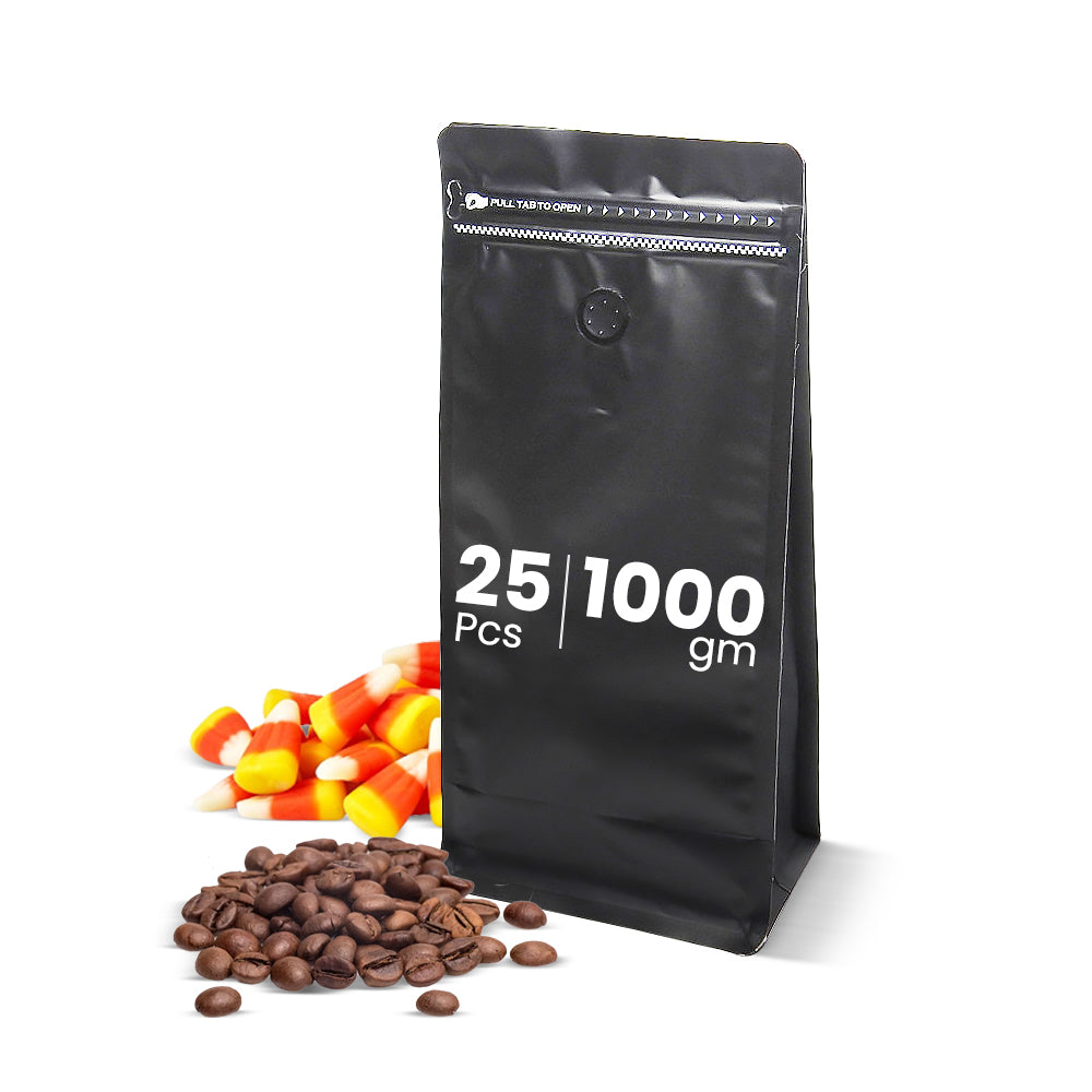 Black Coffee Pouch With Valve 25 Pieces