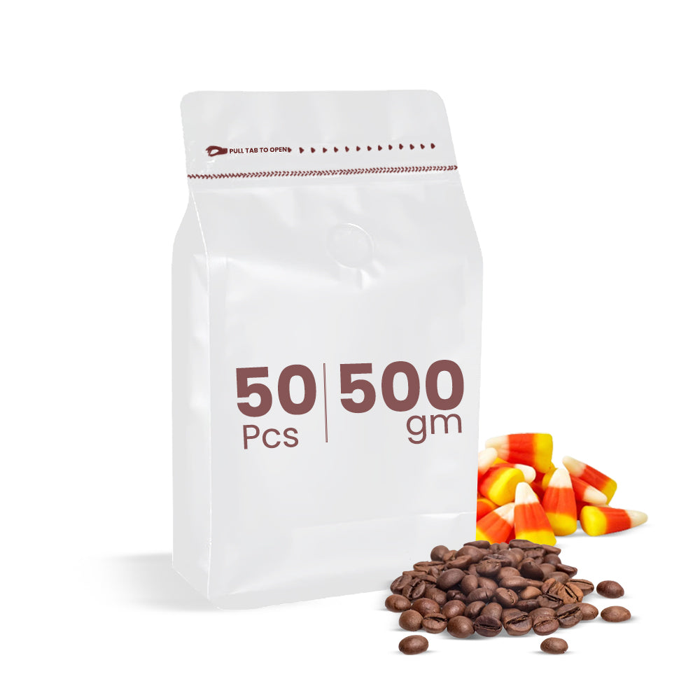 White Coffee Pouch With Valve 50 Pieces