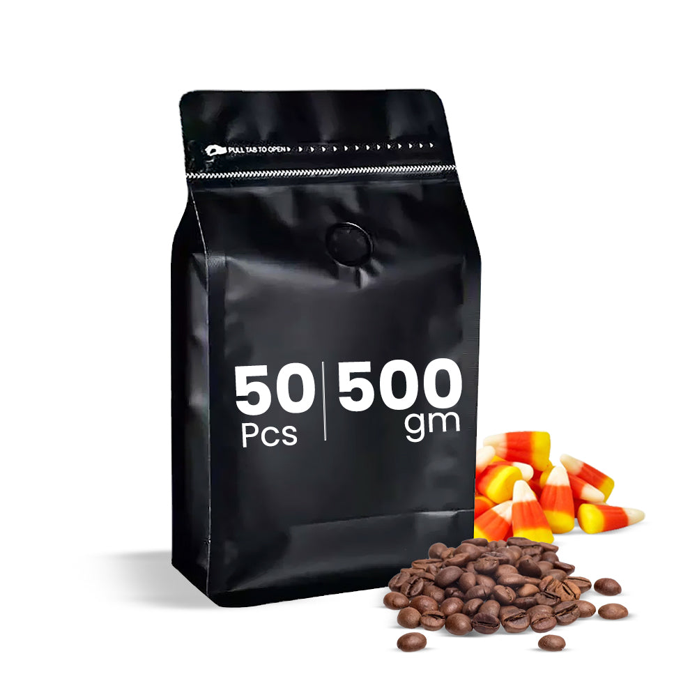 Black Coffee Pouch With Valve 50 Pieces