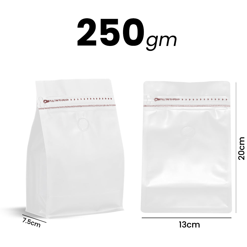 White Coffee Pouch With Valve 25 Pieces