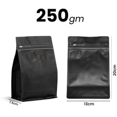 Black Coffee Pouch With Valve 25 Pieces