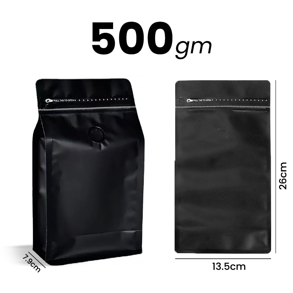 Black Coffee Pouch With Valve 10 Pieces