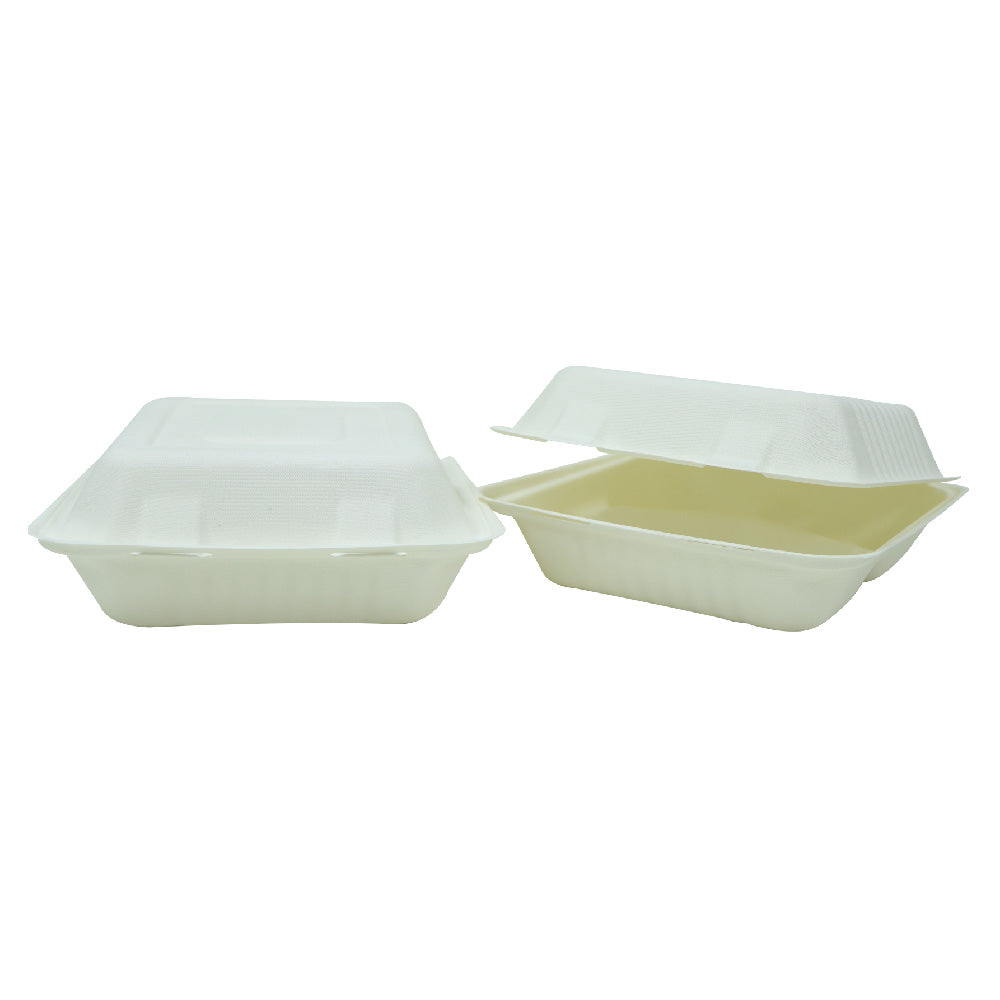 Bio Degradable Clamshell Container 8X8 Inch 3 Compartment 25 Pieces