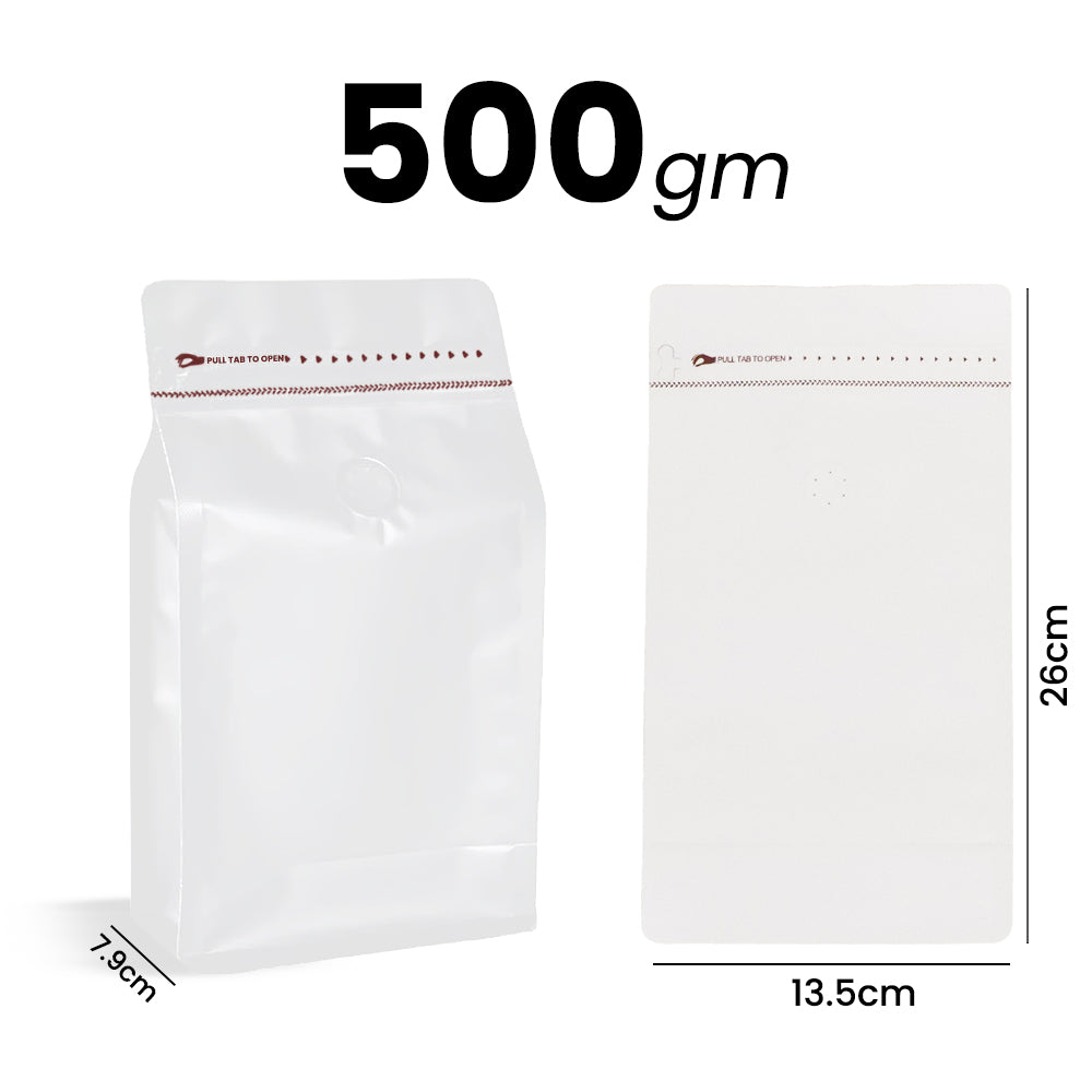 White Coffee Pouch With Valve 50 Pieces