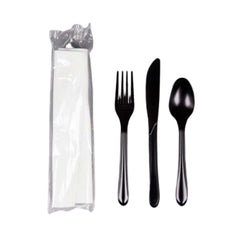 Black Heavy Duty Cutlery Set With Napkin