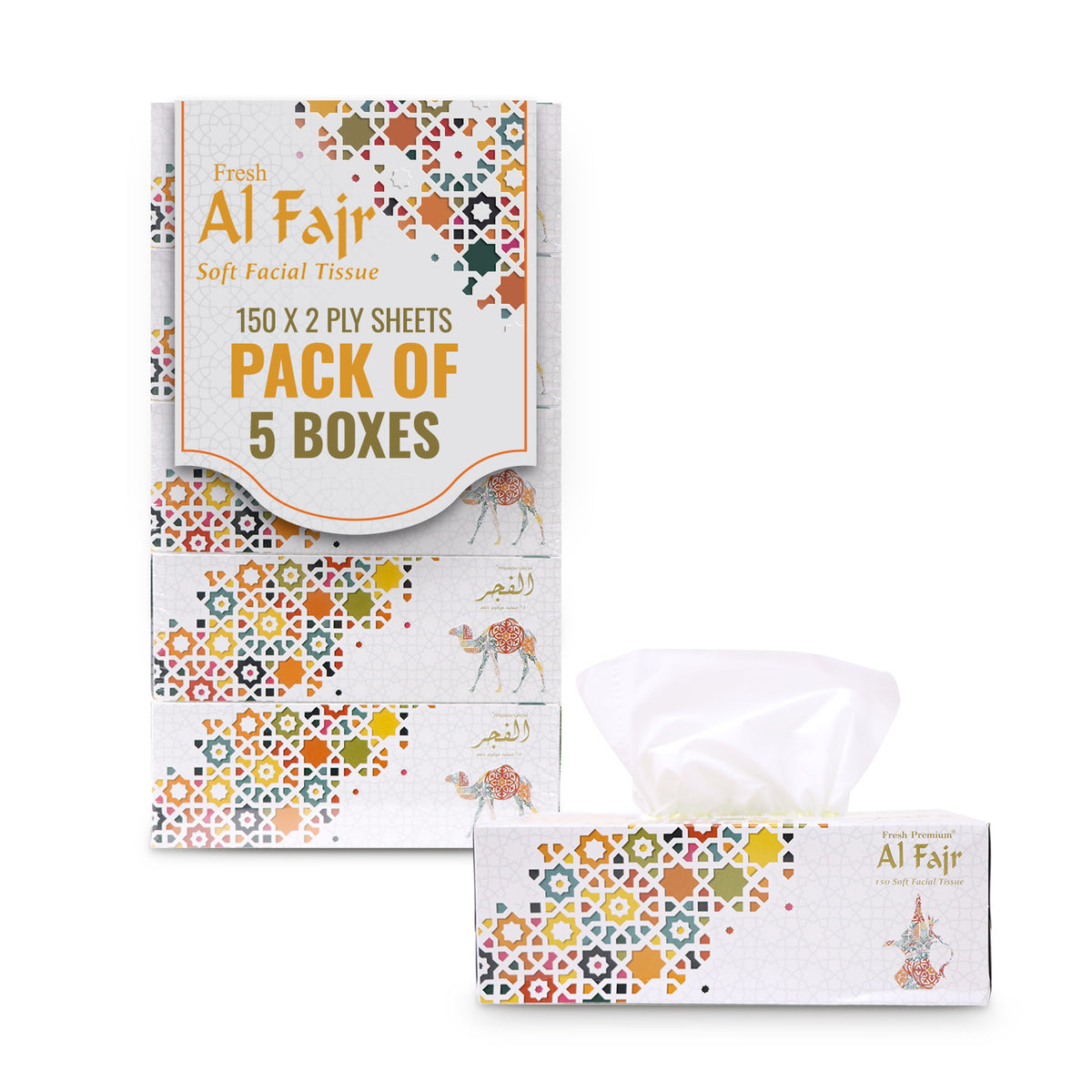 Al Fajr Facial Tissue 150 Sheets 2 Ply Pack 5 Pieces