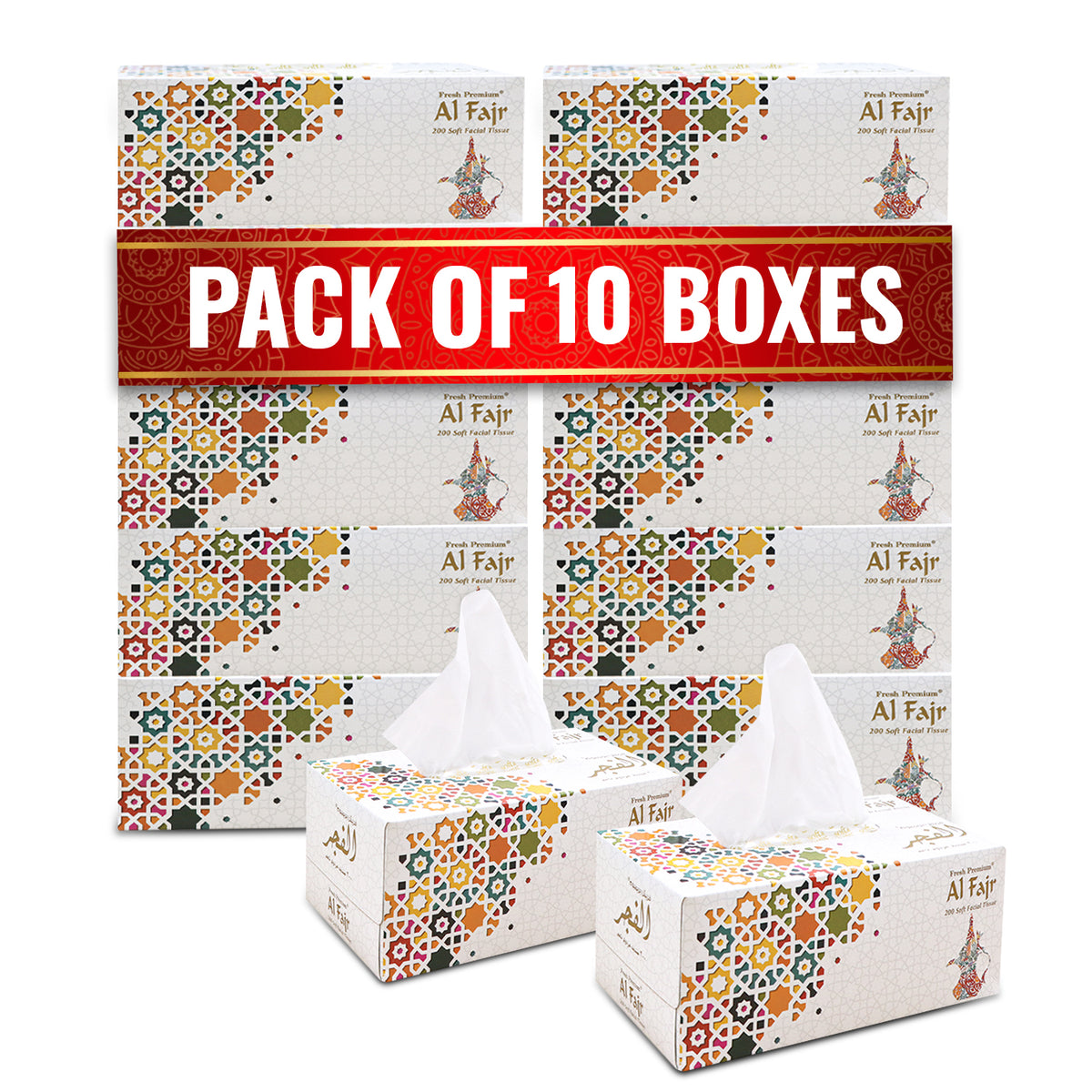 Al Fajr Facial Tissue 200 Sheet Pack 10 Pieces